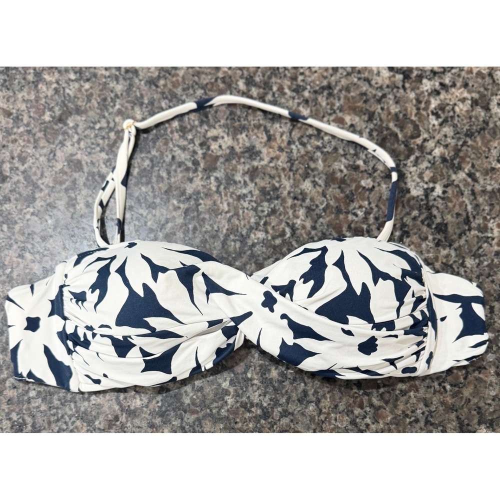 Anne Cole Signature Navy White Floral Bandeau Bikini Top Removable‎ Strap Small